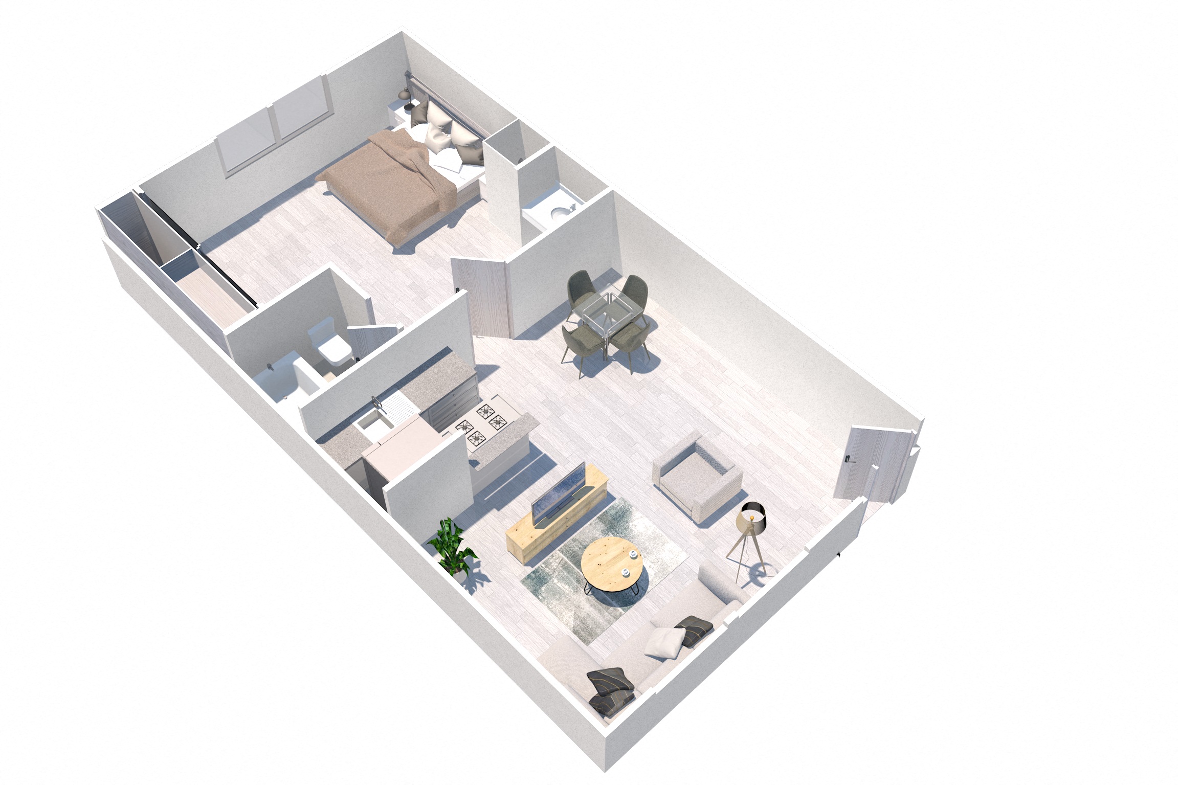 Floor plan for 1 bed, 1 bath, 555 sqft